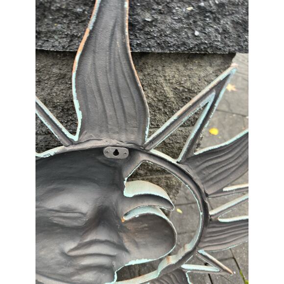 Large 34” Half Face Sun Wall Plaque Aluminum Sculpture Verdigris Finish - Picture 10 of 10